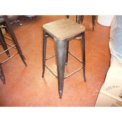 Banc de bar métal et bois sans dossier fini noyer