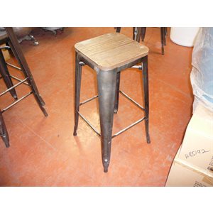 Banc de bar métal et bois sans dossier fini noyer